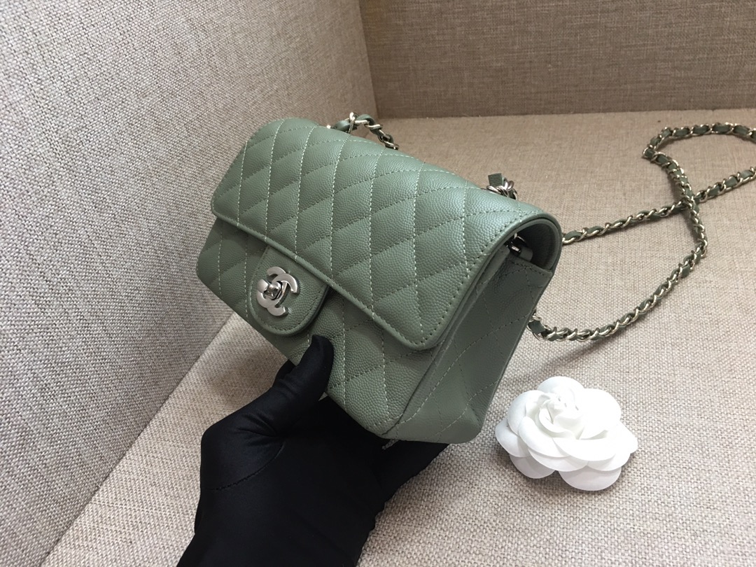 Small Classic Flap Caviar Bag A01116 Dark Green/Silver